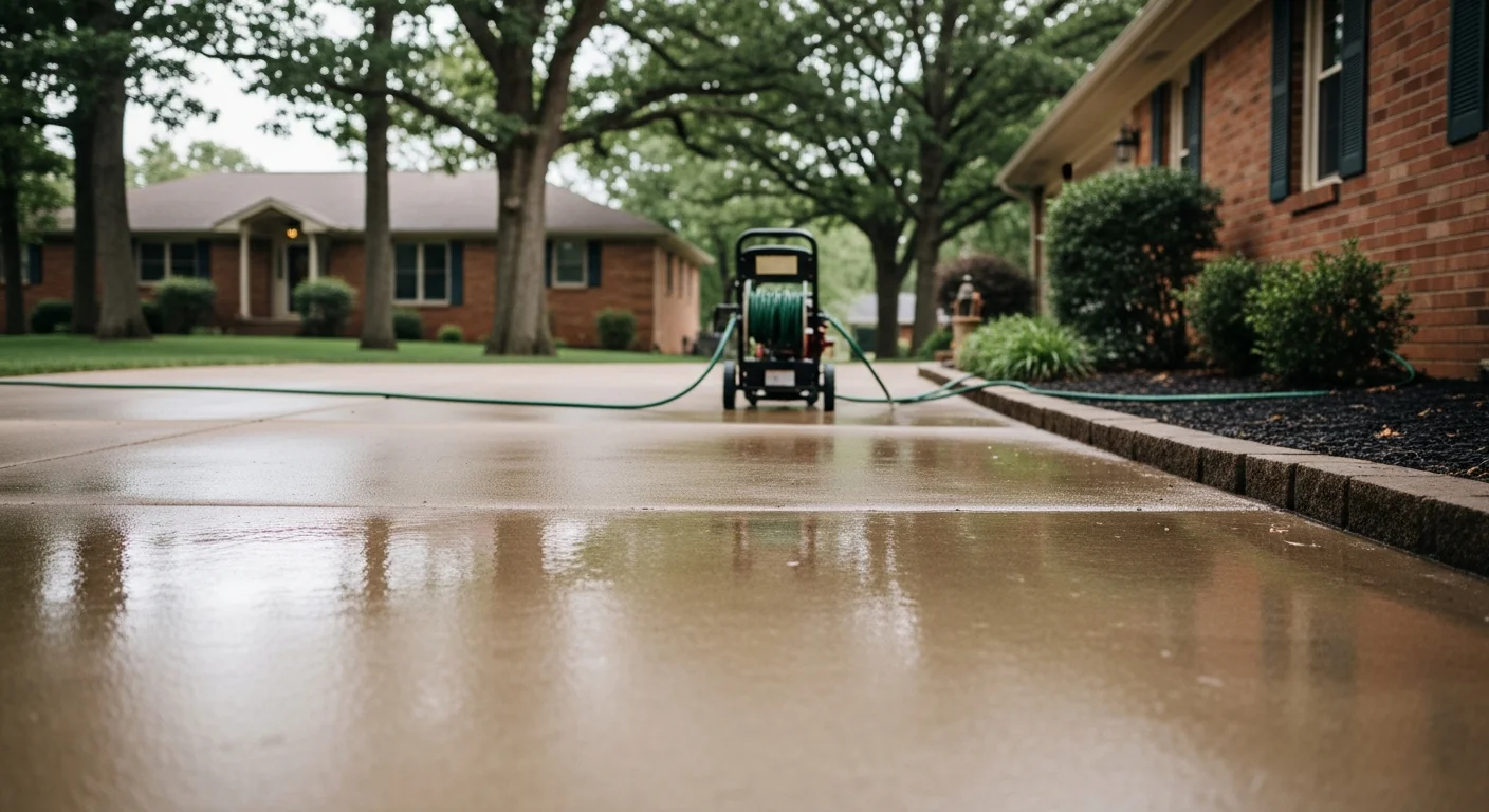 Professional pressure washing service cleaning a residential home exterior